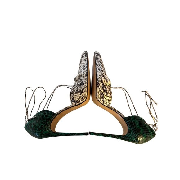 Bionda Castana Stiletto Heels Size 40 / 9-9.5 Snakeskin Two Toned Ankle Ties - Picture 8 of 11
